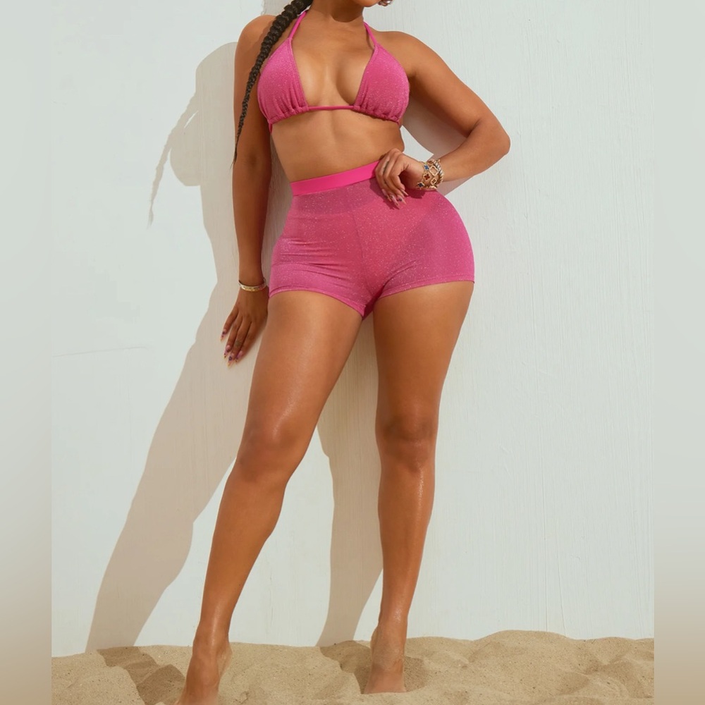 Fashion Nova | NWT | XL I Shimmer 3 piece bikini set I hot pink